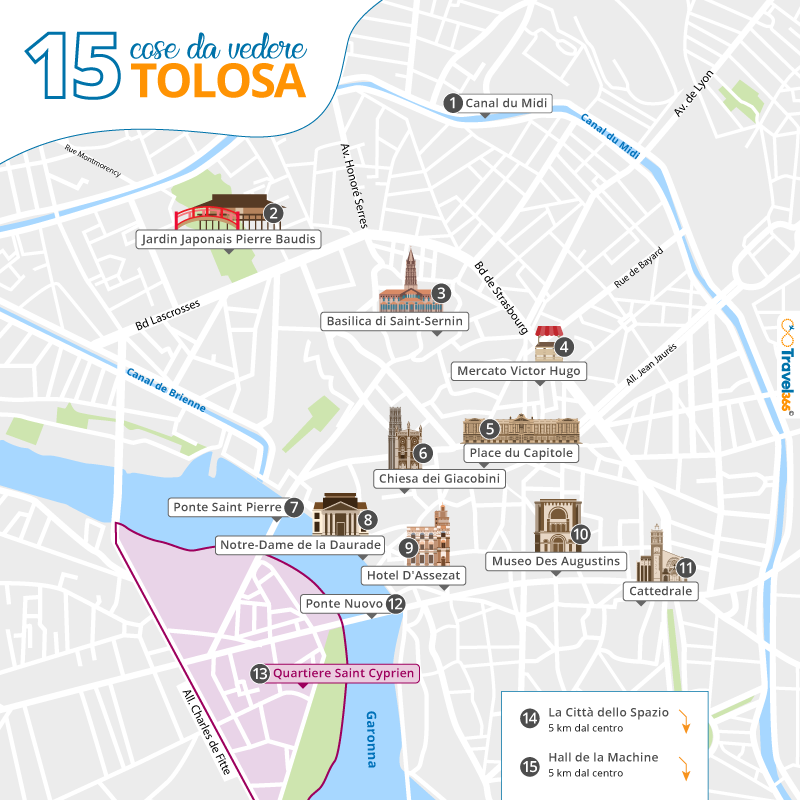 mappa principali attrazioni monumenti tolosa
