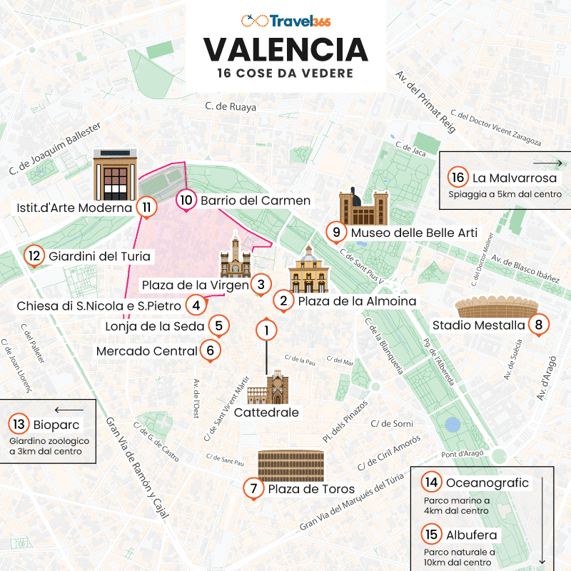 mappa principali attrazioni monumenti valencia 1
