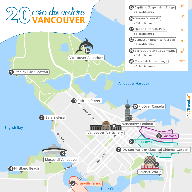 mappa principali attrazioni monumenti vancouver