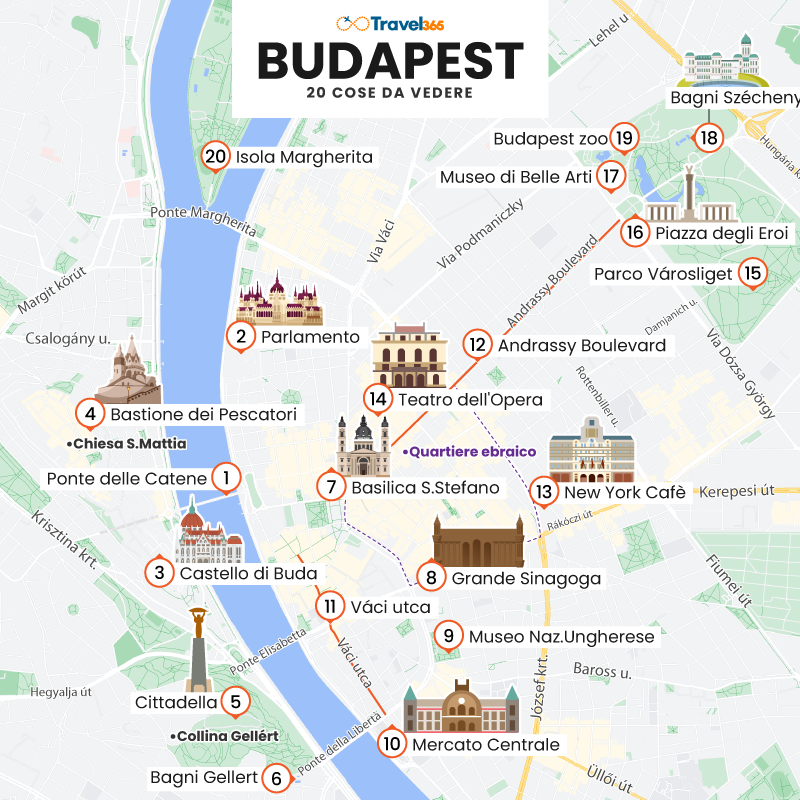 mappa principali attrazioni monumenti budapest
