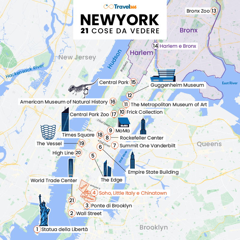 mappa principali attrazioni new york