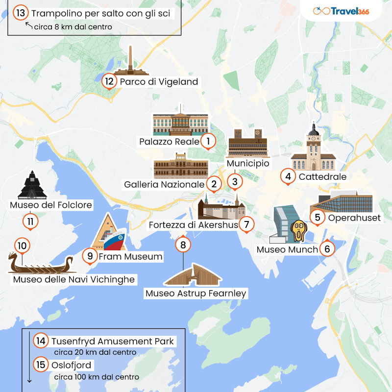 mappa principali attrazioni oslo