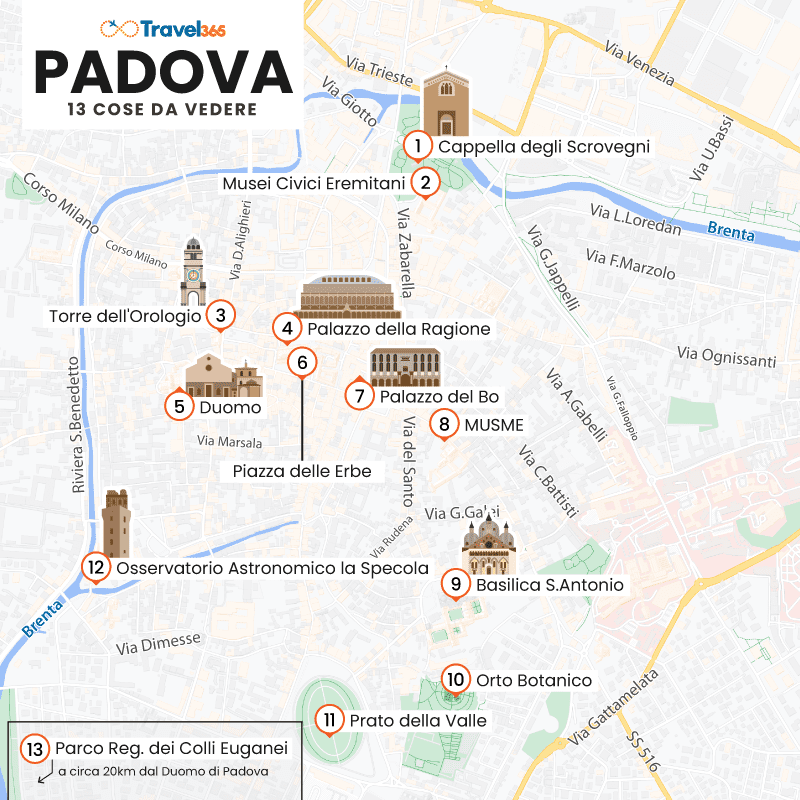 mappa principali attrazioni padova