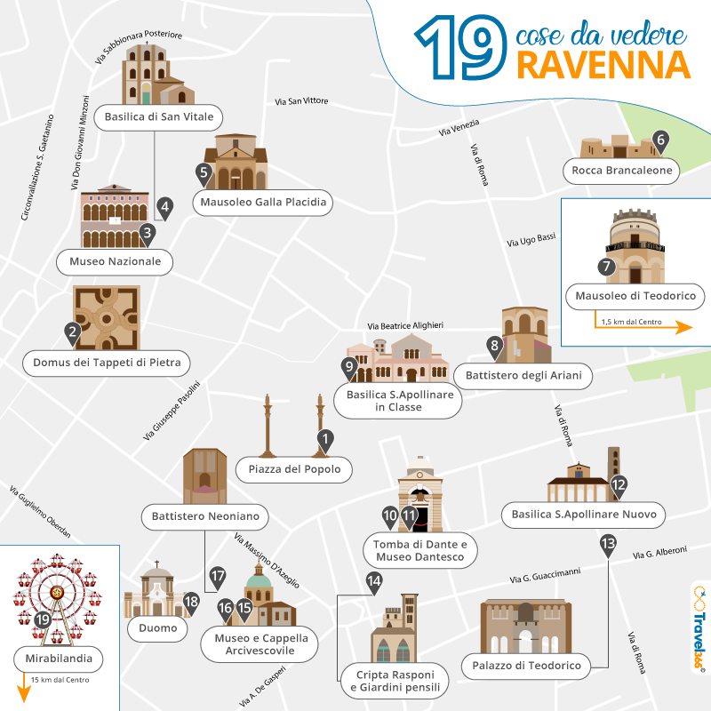 mappa principali attrazioni ravenna