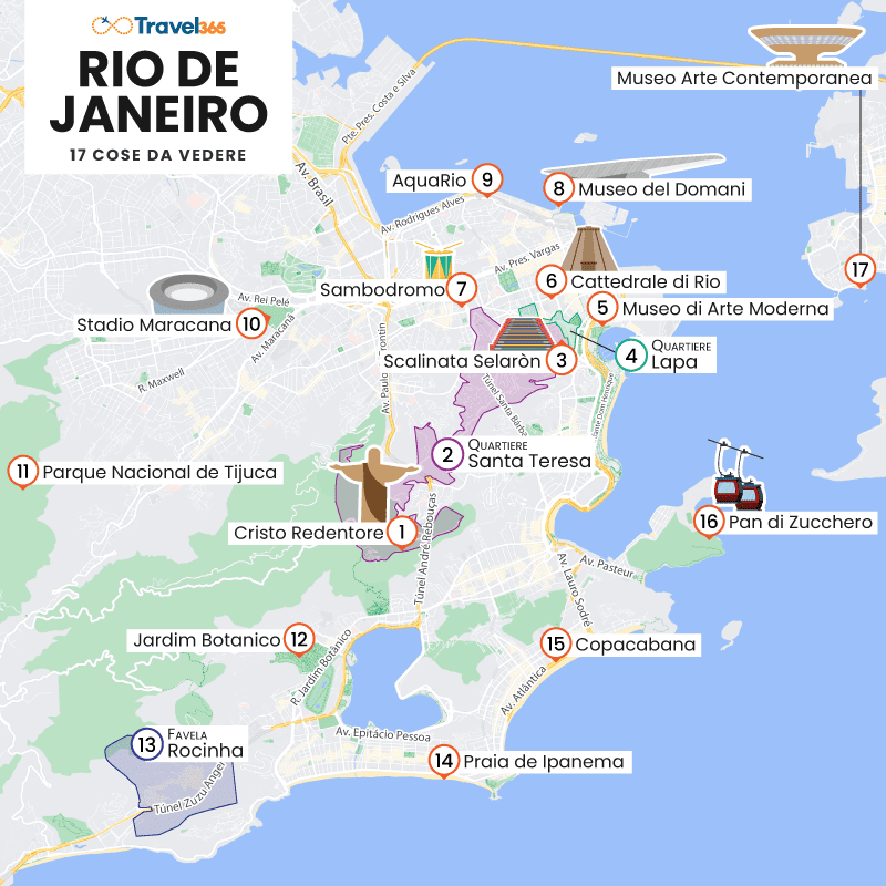 mappa principali attrazioni rio de janeiro