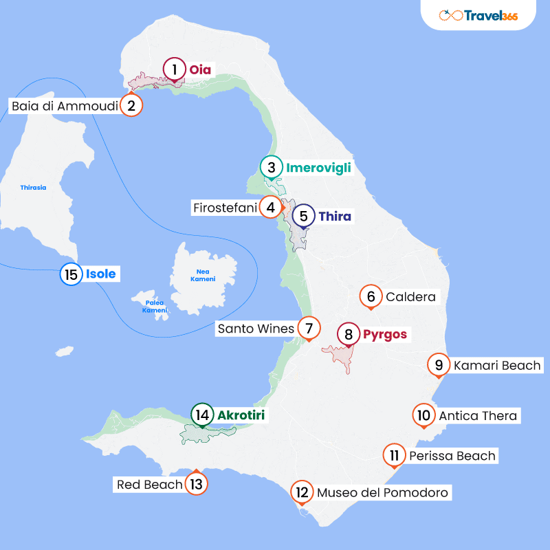 mappa principali attrazioni santorini