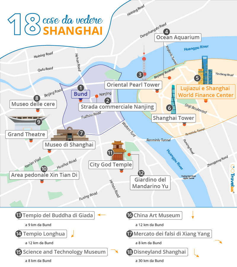 mappa principali attrazioni shanghai
