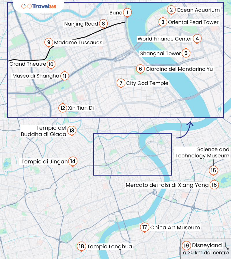 mappa principali attrazioni shanghai