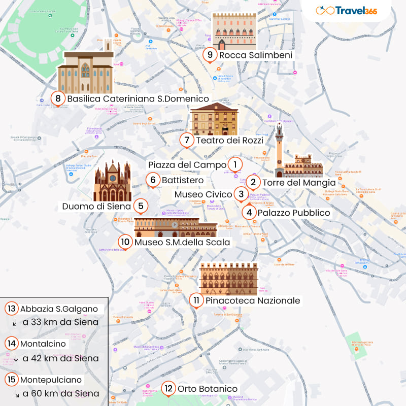 mappa principali attrazioni siena