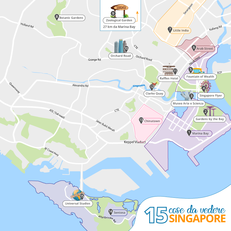 mappa principali attrazioni singapore