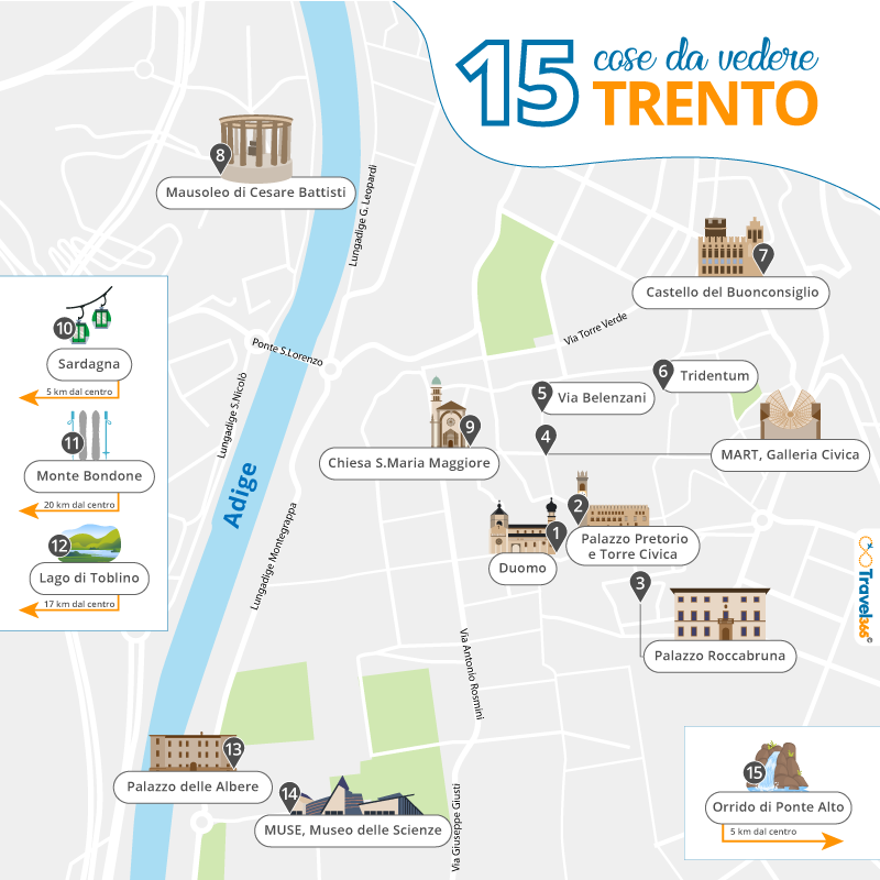 mappa principali attrazioni trento