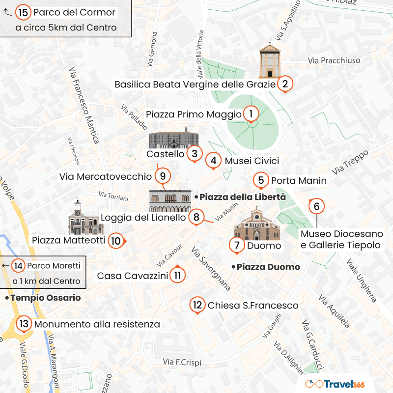 mappa principali attrazioni udine