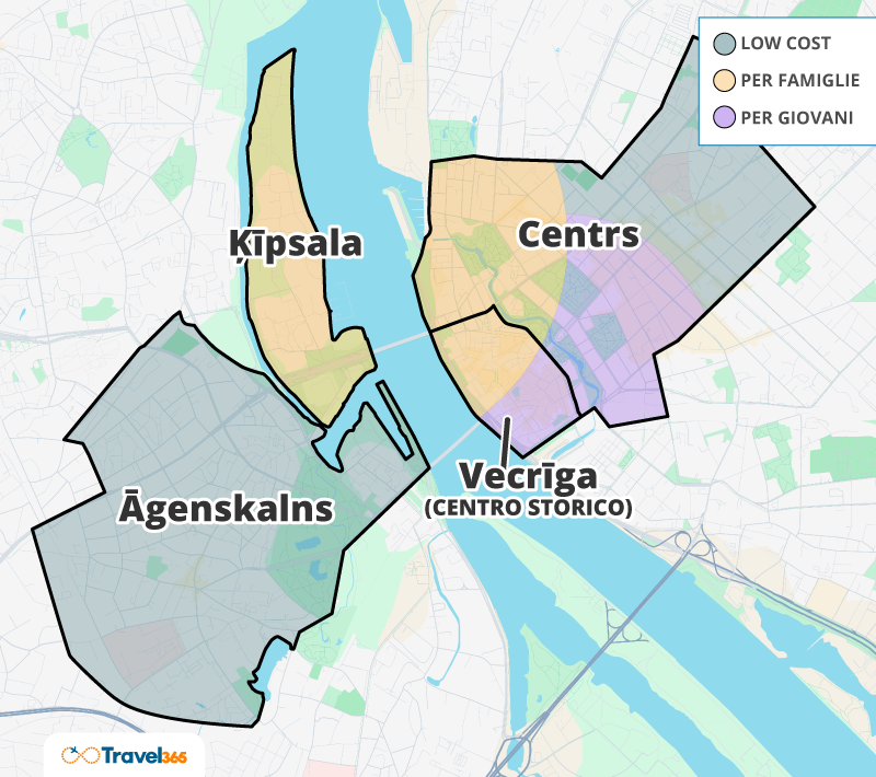 mappa principali quartieri dove dormire riga