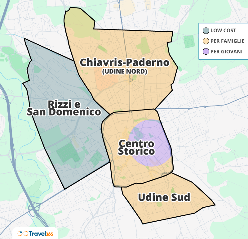 mappa principali quartieri dove dormire udine