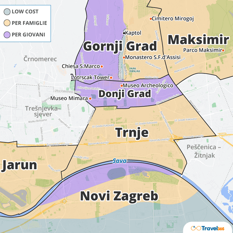 mappa quartieri zagabria dove dormire