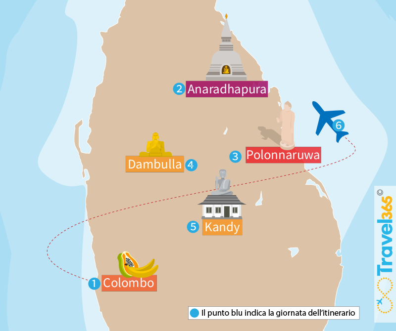 mappa sri lanka itinerario 6 giorni 1