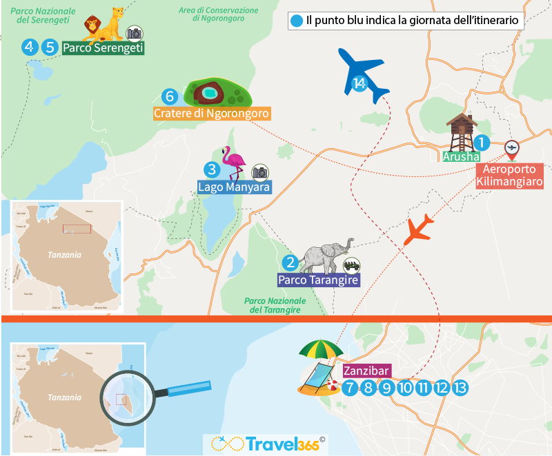mappa tanzania itinerario 14 giorni