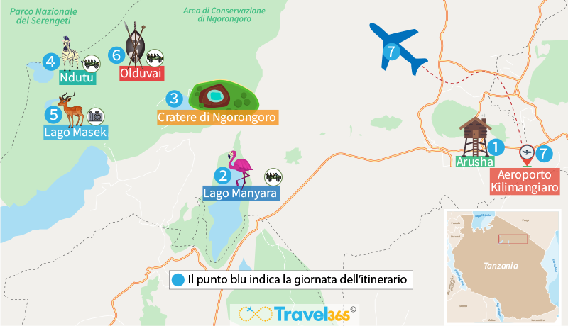 mappa tanzania itinerario 7 giorni
