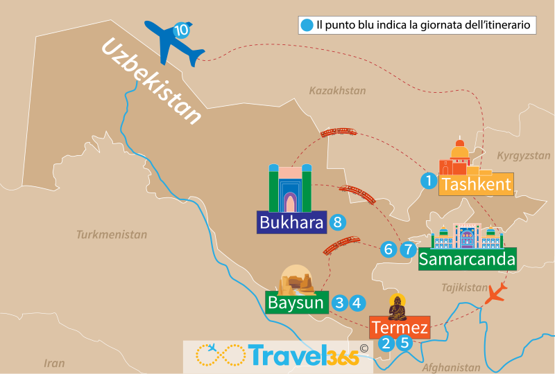 mappa uzbekistan itinerario 10 giorni trekking e cultura