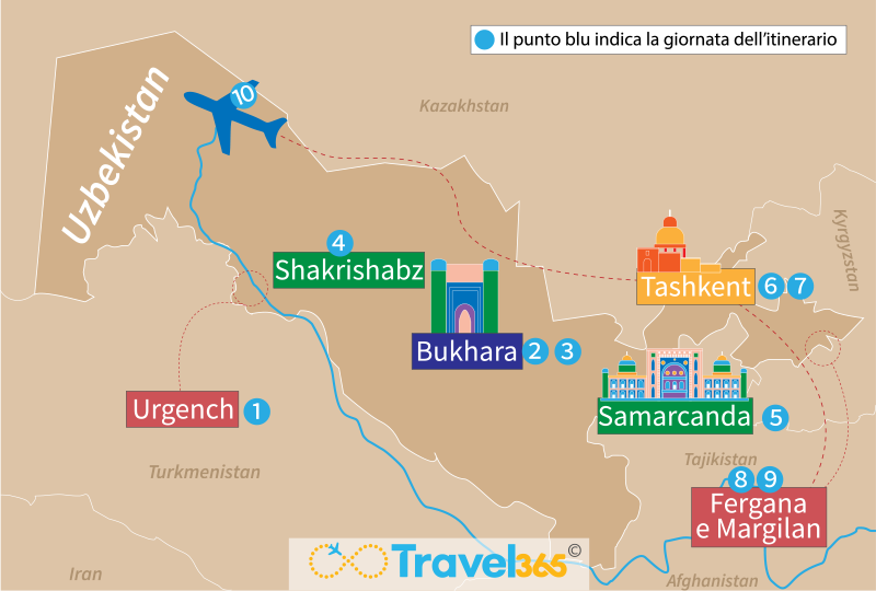 mappa uzbekistan itinerario 10 giorni valle di fergana 1
