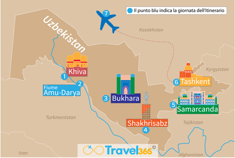 mappa uzbekistan itinerario 7 giorni 1