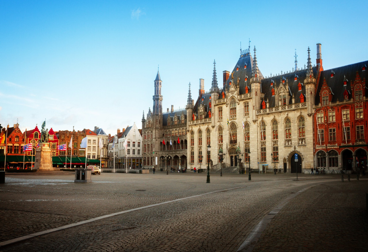 market square old town with city hall bruges belgium toned