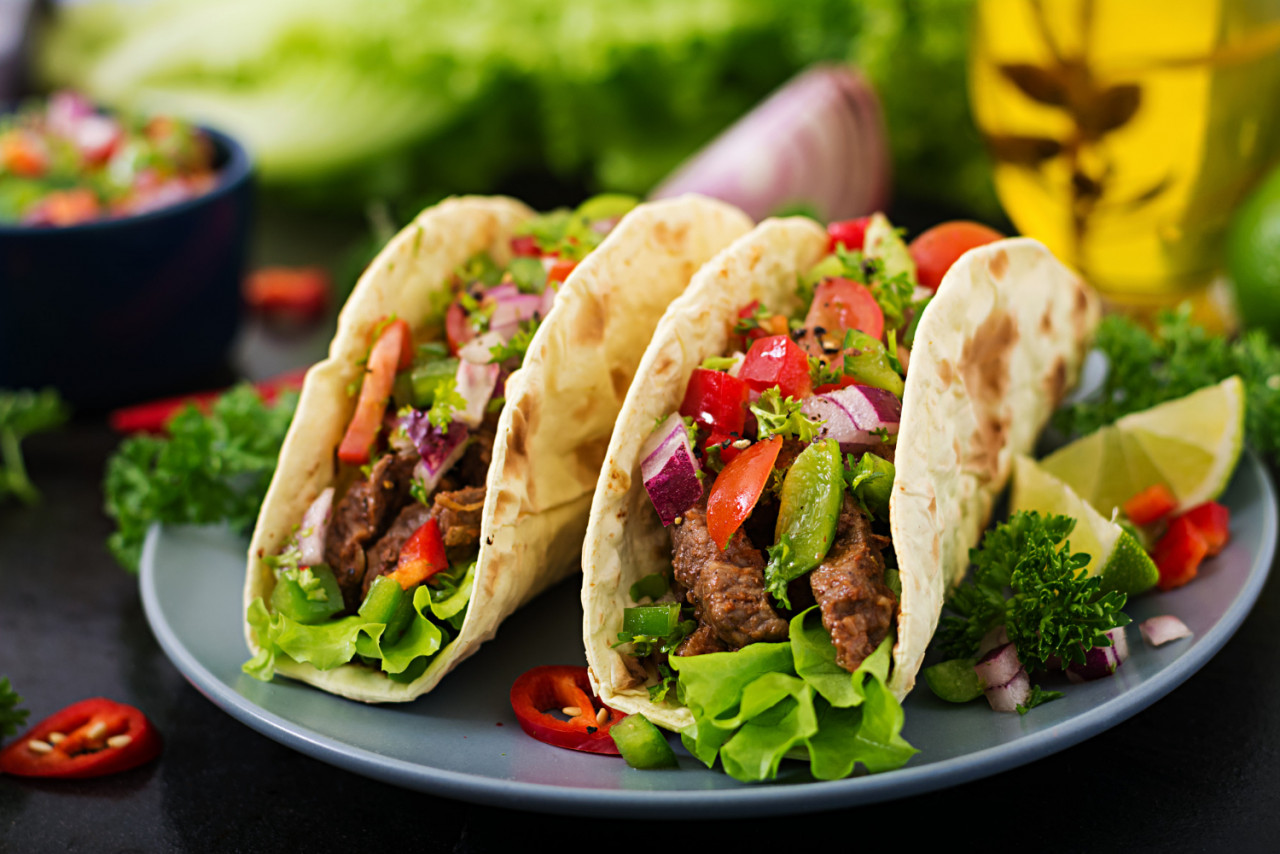 mexican tacos with beef tomato sauce salsa