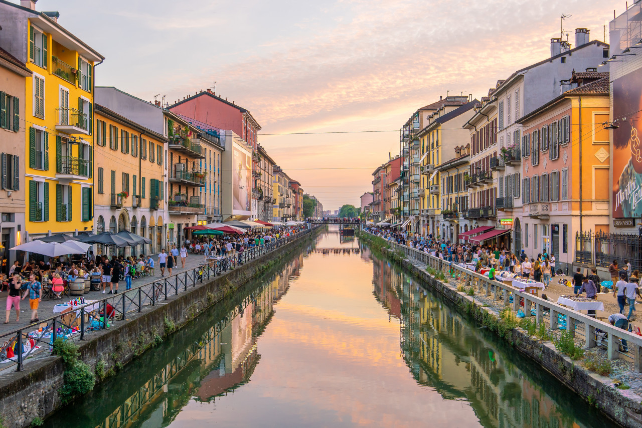 milan italy june 12 2017 view crowded naviglio grande district milan