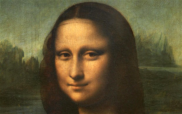 mona lisa detail head with landscape in background
