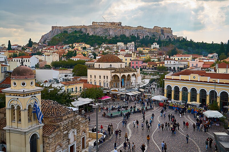 monastiraki square and in the distance the acropolis 1