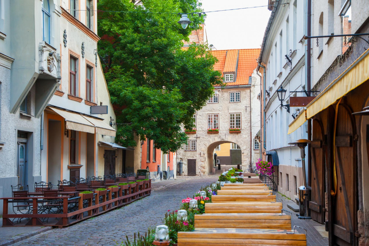 morning summer street old city riga latvia