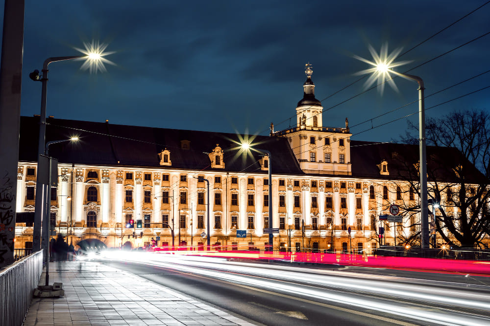 night streets city wroclaw poland spring