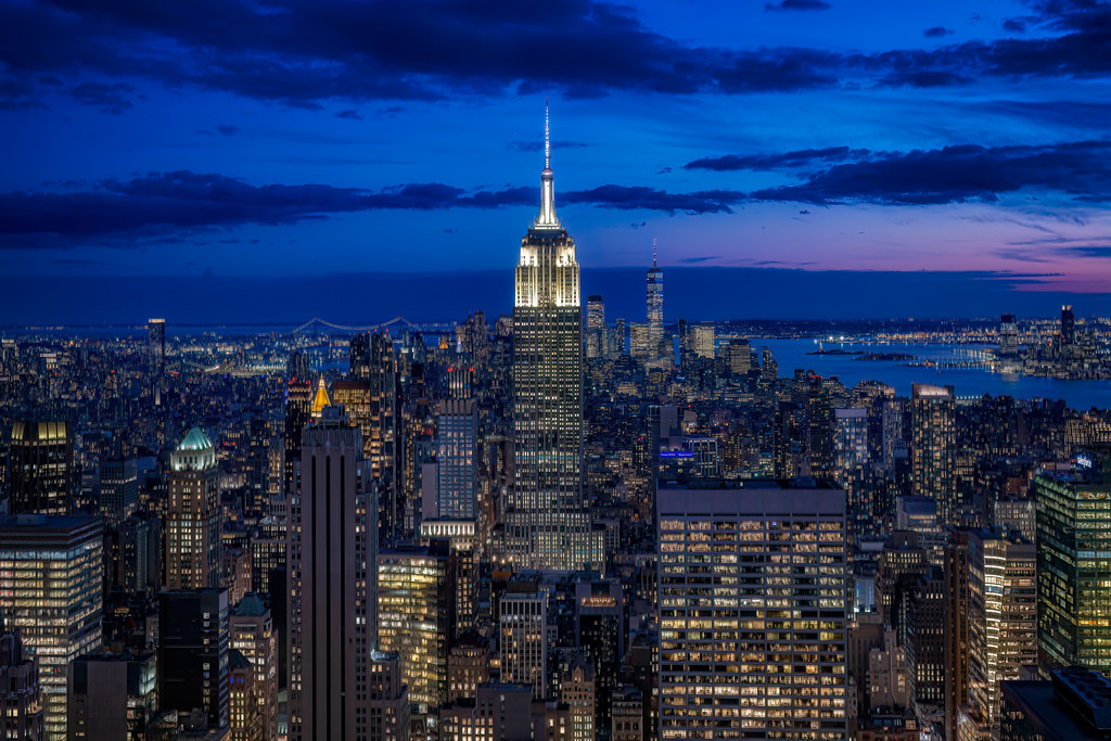 night view of the empire state building and downtown from the top of t