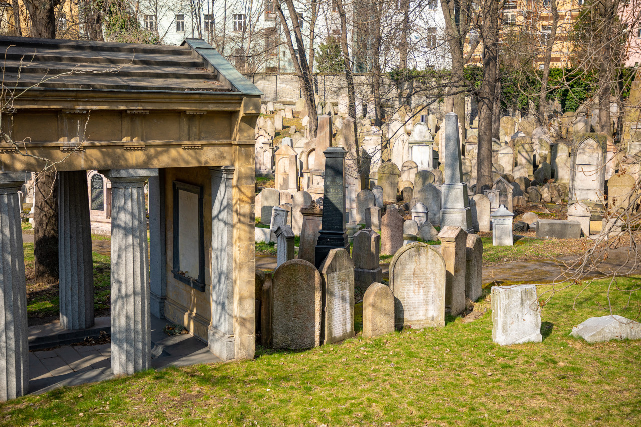 Old Jewish Cemetery Zizkov Telivision Tower Prague Czech Republic 1