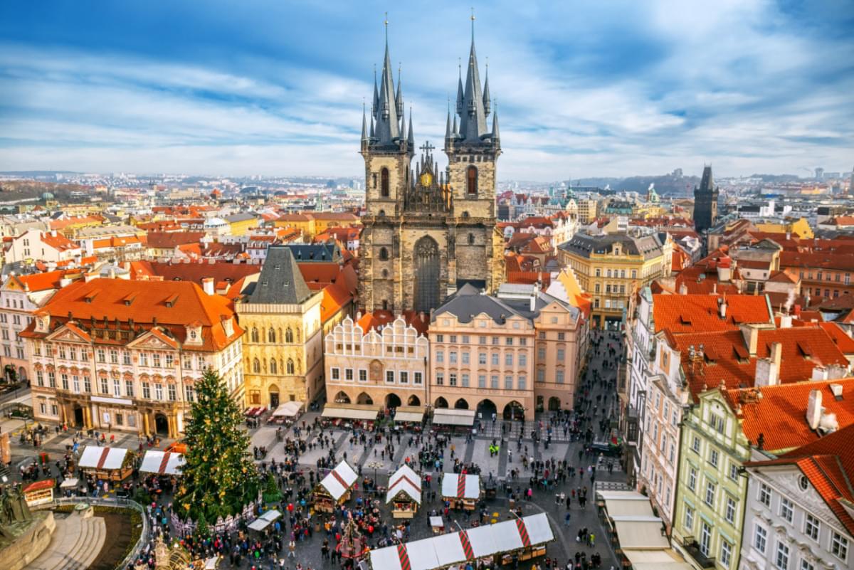 old town square christmas market from prague czech republic