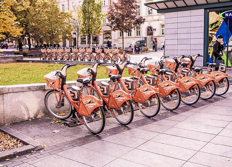 orange bikes in vilnius lithuania