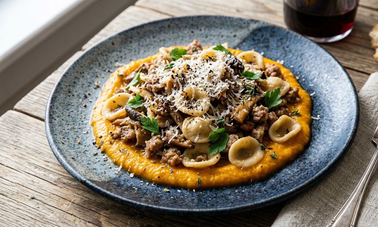 orecchiette funghi e salsiccia