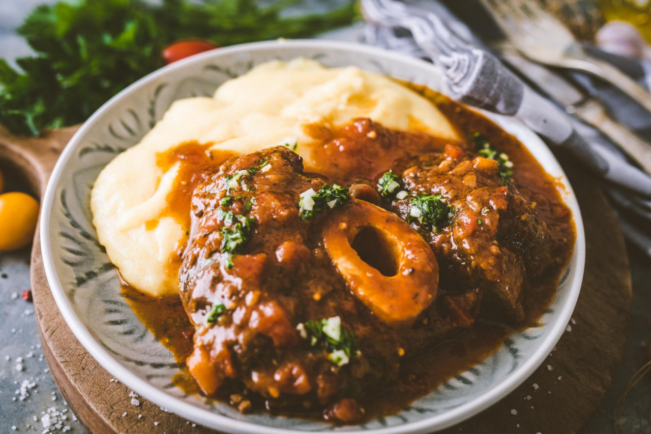 osso bucco beef stew with polenta