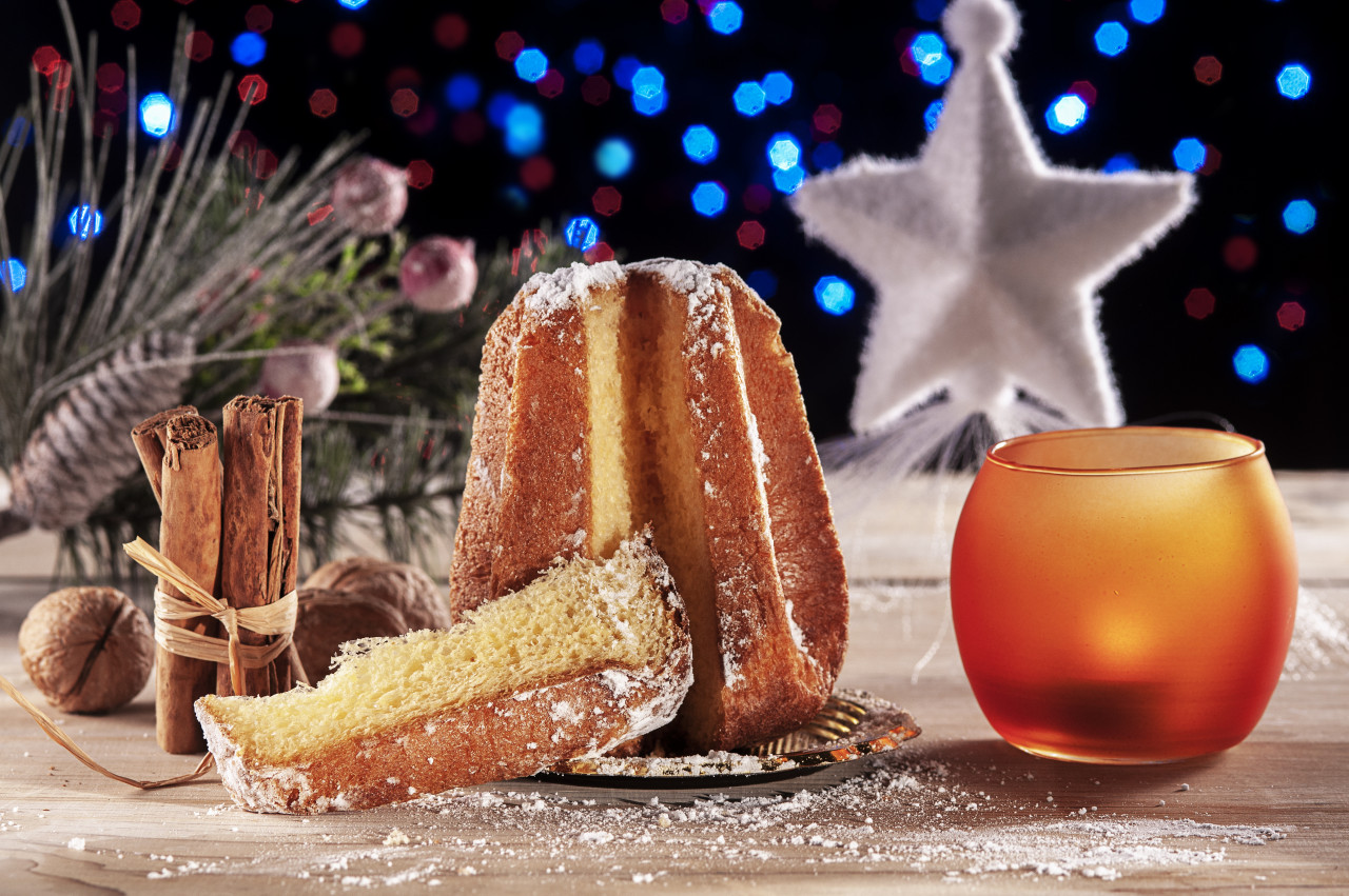 pandoro typical italian christmas sweet with xmas decoration