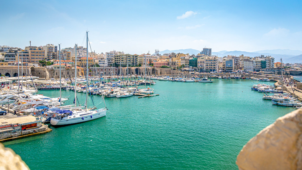 panorama of the iraklion harbor crete