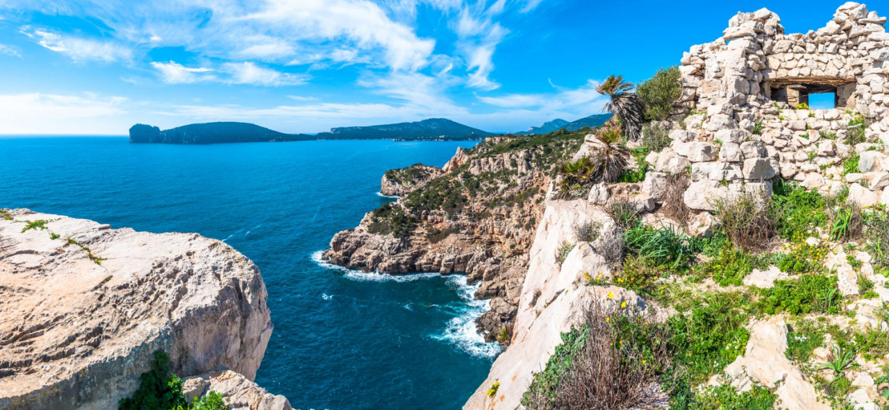 panoramic landscape sardinian coast sunny day spring