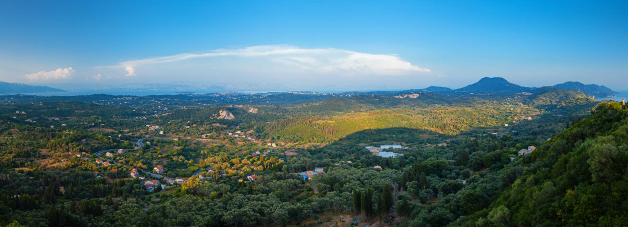 panoramic view eastern part corfu island from pelekas village greece