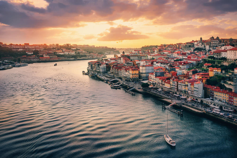 panoramic view porto vila nova de gaia from upper tier louis i bridge