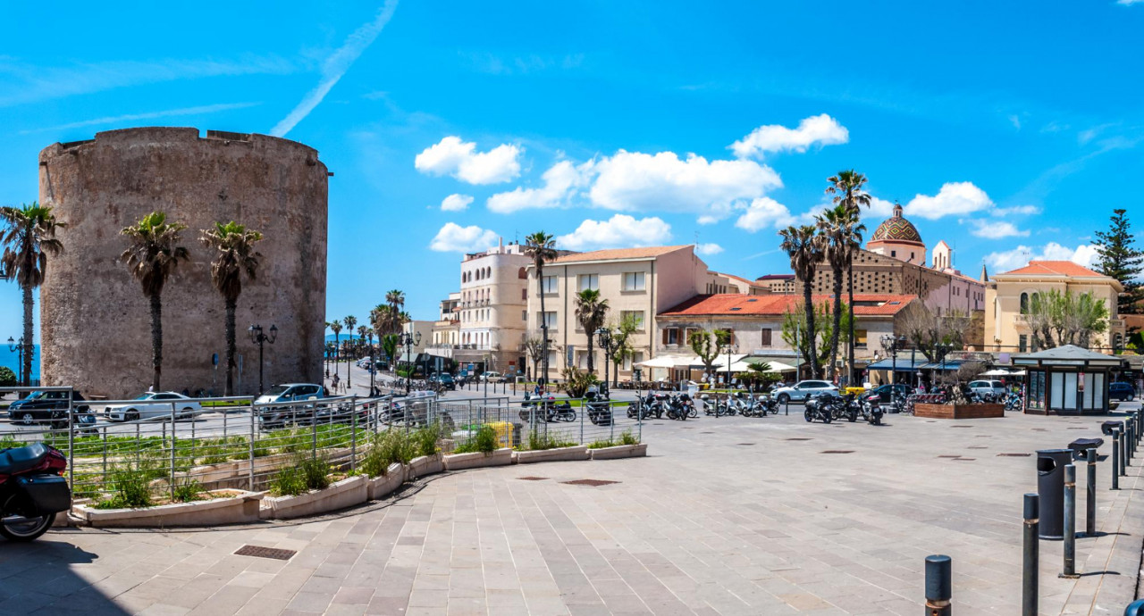 pedestrian area ramparts near sulis tower alghero sardinia