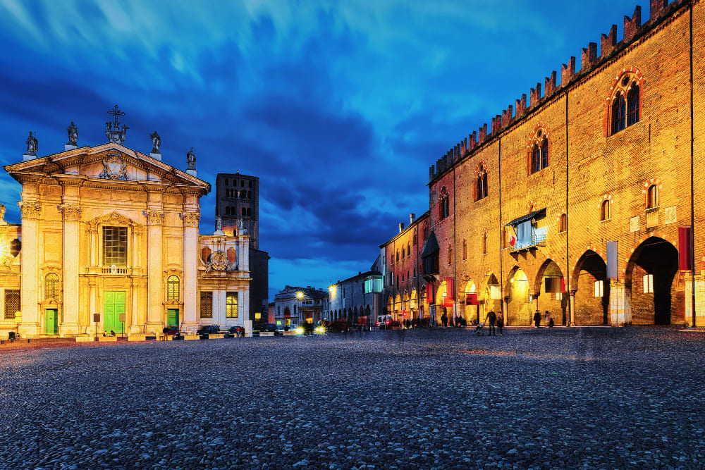 people church sant andrea piazza mantegna square mantua lombardy italy late evening