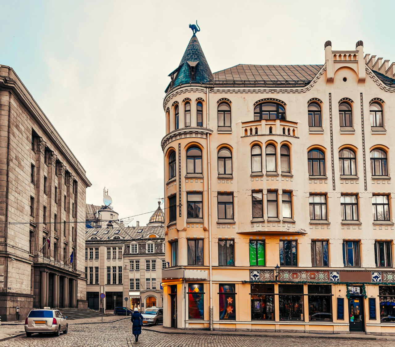 people house with cats old town riga latvia winter