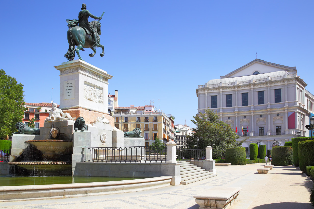 plaza de oriente madrid with monument felipe iv was opend 1843 opera spain