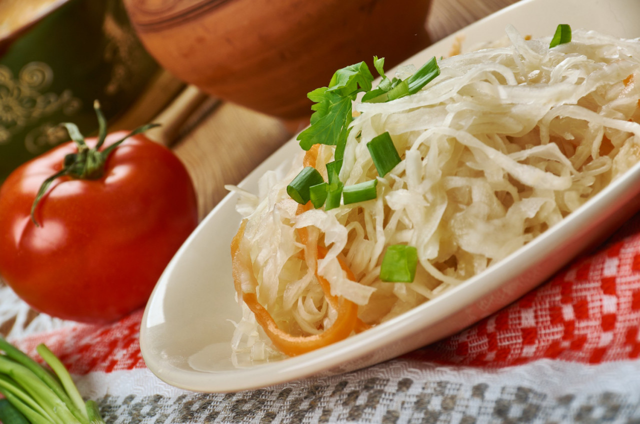 polish sauerkraut slaw surowka z kiszonej kapusty traditional assorted poland dishes top view