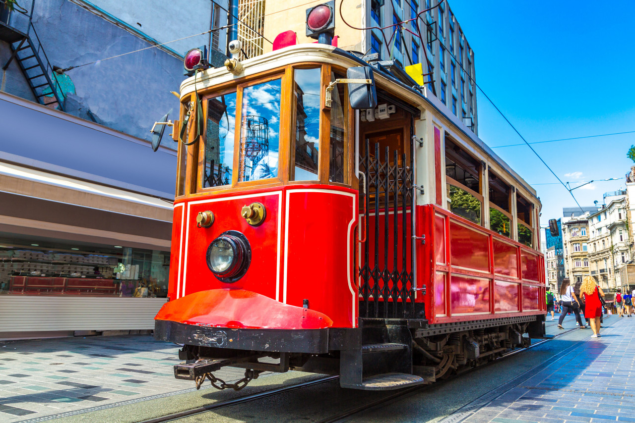 retro tram taksim istiklal street istanbul turkey