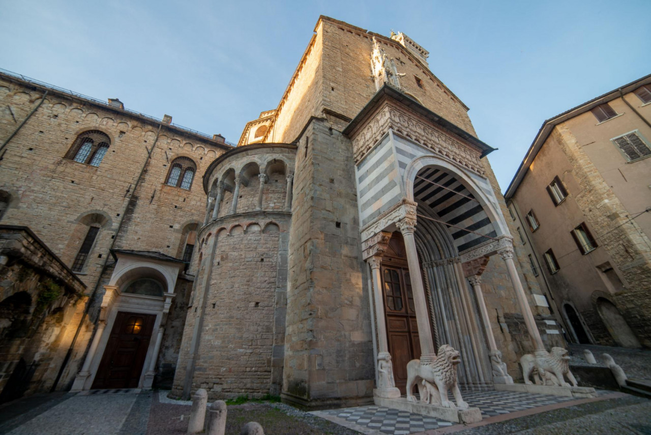 romanesque church with elaborate sumptuous marble portico